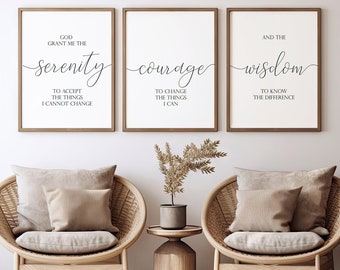 Serenity Prayer Print,Serenity prayer wall art,God Grant Me The Serenity,God grant me serenity courage wisdom,Set of 3 Printable,Christian