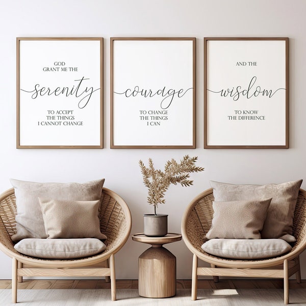 Serenity Prayer Print,Serenity prayer wall art,God Grant Me The Serenity,God grant me serenity courage wisdom,Set of 3 Printable,Christian