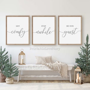 Get Comfy,Stay A While,Be Our Guest,Set of 3 Wall Art,Guest Room Decor,Be Our Guest Sign,Guest Room Signs,Guest Room Prints,Wedding Table image 5