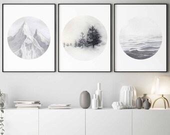 Nature Landscape Prints Set of 3, Mountain Ocean Forest (Digital Download)