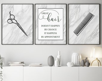 Hair salon decor,Scissors print,Hair stylist,Hair salon wall art,Beauty salon decor,Great hair doesn't happen by chance,Hairdresser,Marble