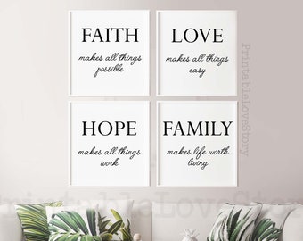 Family signs,Family home decor,Family quotes,Set of 4 prints,Faith makes all things possible,Home decor,Home sign,Printable wall art,Prints