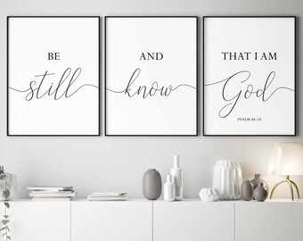 Be still and know that I am God,Bible verse sign,Psalm 46:10,Scripture Sign,Set of 3 prints,Be still and know printable,Christian wall art