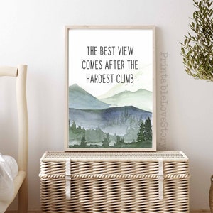 The best view comes after the hardest climb,Inspirational Motivational print,Mountain wall art,Printable wall art,Home decor,Watercolor art