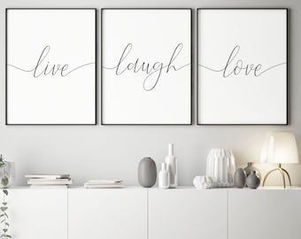 Live Love Laugh Wall Art,set of 3 Prints,home Decor,bedroom Wall Art,minimalist  Art Poster,black and White Wall Art,living Room Decor, 3 Set - Etsy