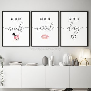 Arte de unha, Boas unhas, Bom humor, Bom dia, Arte de parede para salão de beleza, Arte de parede para salão, Decoração de parede de beleza, Arte de parede de maquiagem, Pôster para impressão de beleza