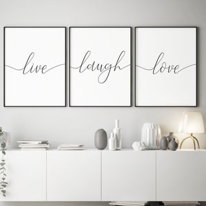 Live Love Laugh Wall Art,Set of 3 prints,Home decor,Bedroom wall art,Minimalist art poster,black and white wall art,living room decor, 3 set image 1