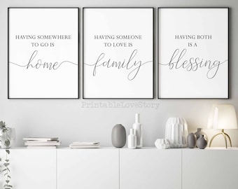 Home Family Blessing Print Set, Minimalist Wall Art (Digital Download)