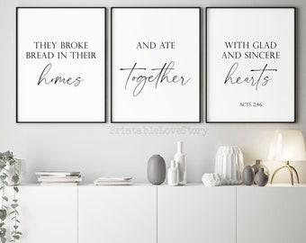 Acts 2:46 Scripture Art Print Set, Dining Room Decor (Digital Download)
