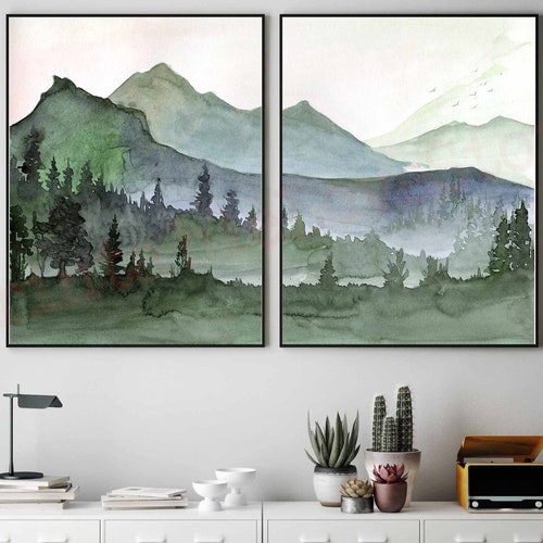 Calm Forest Wall Art Set of 3 Forest Watercolor Prints - Etsy