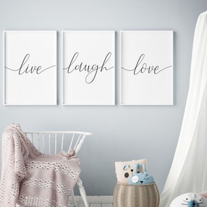 Live Love Laugh Wall Art,Set of 3 prints,Home decor,Bedroom wall art,Minimalist art poster,black and white wall art,living room decor, 3 set image 3