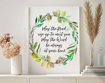 Irish Blessing Printable,May the road rise up to meet you,Green wreath,Quote print,Irish prayer,St. Patrick's day blessing shamrock decor
