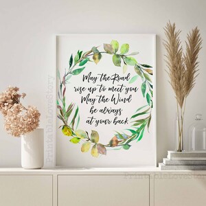Irish Blessing Printable,May the road rise up to meet you,Green wreath,Quote print,Irish prayer,St. Patrick&#39;s day blessing shamrock decor