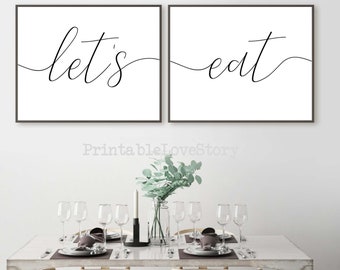 Let's eat sign,Dining Room wall art,Let's eat printable,Prints for dining room,Let's eat wall art,Dining room set of 2 prints, Kitchen signs