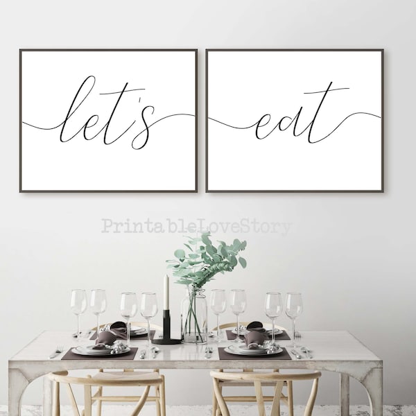 Let's eat sign,Dining Room wall art,Let's eat printable,Prints for dining room,Let's eat wall art,Dining room set of 2 prints, Kitchen signs