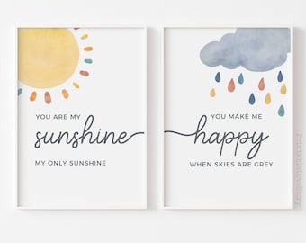 Sunshine Nursery Print Set, Gender Neutral, Boho Decor (Digital Download)