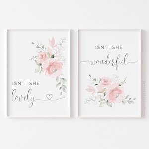 Isn't she lovely Isn't she wonderful printable,Nursery digital print,Blush nursery decor,Isn't she lovely sign,Floral nursery decor,Wall art