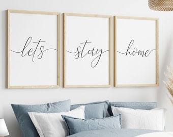 Set of 3 Prints,Let&#39;s Stay Home Printable,Handwriting prints,Home Decor,Living Room wall Art, Minimalist Wall Art,Family Quote,Bedroom Sign