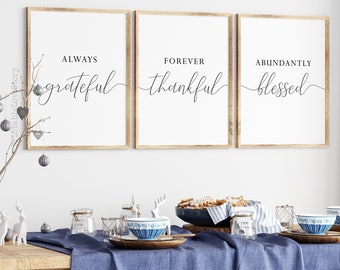 Conjunto de impresiones "Agradecido, Bendecido", decoración del hogar (descarga digital)