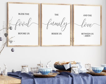 Set of 3 Printable,Bless the food before us,Dining Room Decor, Kitchen wall art,Home decor,Kitchen Decor,Kitchen signs,Bible verse wall art