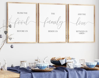 Set of 3 Printable,Bless the food before us,Dining Room Decor, Kitchen wall art,Home decor,Kitchen Decor,Kitchen signs,Bible verse wall art