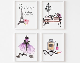 Akvarelltryck i Paris, tonårsrumsinredning (digital nedladdning)