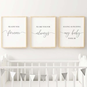 Nursery Wall Art,I&#39;ll Love You Forever printable,Nursery Decor,Baby Shower Gift,Baby Girl Nursery,Baby Boy Nursery, Set of 3 nursery prints