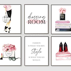 Póster de moda, Arte de pared de moda, Decoración de vestidor, Conjunto de arte de moda, Ilustración de moda, Perfume, Libros de moda, Impresiones de pared de habitación de niñas, Glam