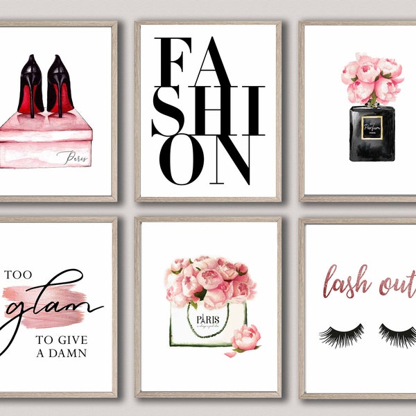 Fashion wall art,Fashion posters set,Set of 6 prints,Beauty art,Makeup wall art,Eyelash decor,Fashion prints,Glamour posters,Vanity decor