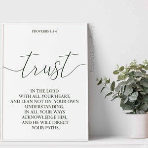 Christian wall art,Christian decor,Trust in the Lord with all your heart,Proverbs 3 5 6,Printable wall art,Living room decor,Bible quote art