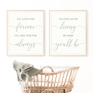 I&#39;ll love you forever I&#39;ll like you for always sign,Printable nursery wall decor,Set of 2 nursery prints,Above crib prints,Print for nursery