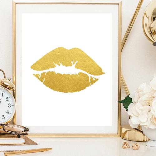 Gold Lips Print Kiss Print Makeup Poster Modern Art Print - Etsy