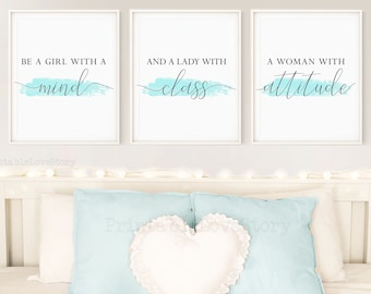 Turquoise Bedroom Art, Girl Quote Prints, Set of 3 (Digital Download)