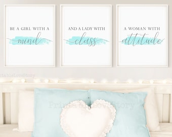 Turquoise bedroom decor,Turquoise wall art,Bedroom wall art,Prints for bedroom,Girls bedroom wall art,Girls room decor,Quote for women,Set 3