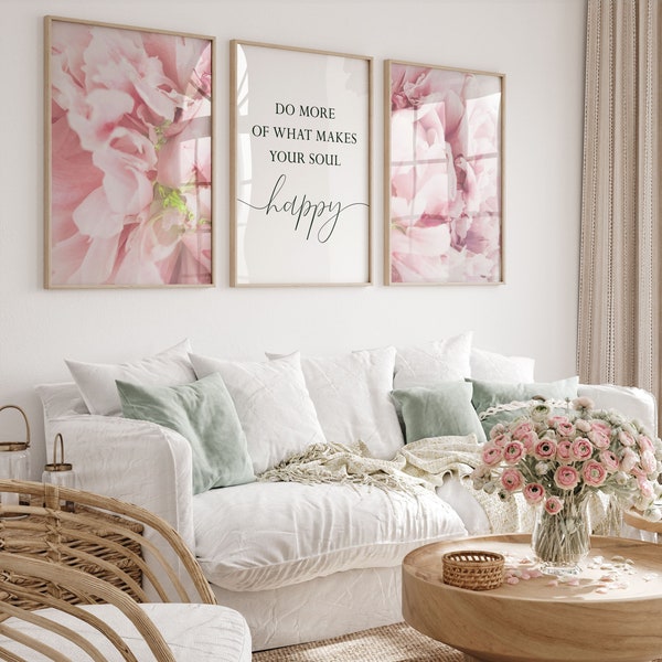 Peony wall art,Peony print,Bedroom wall art,Pink peonies,Do more of what makes your soul happy,Bedroom wall art,Inspirational,Girls bedroom