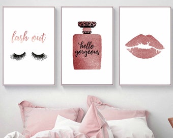 Fashion Art wake up and make up rose gold quote OFFICE bedroom wall Art colours
