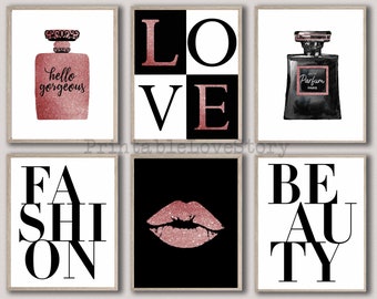 Láminas de arte mural de moda, decoración de belleza en blanco y negro (descarga digital)