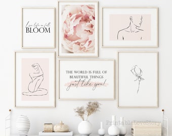 Blush Gallery Prints Set, Feminine Room Decor (Digital Download)