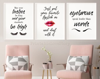 Makeup art, makeup prints set,Eyelashes Print,lipstick printable,Eyebrows print,fashion print,printable art,makeup quotes,mascara print sign