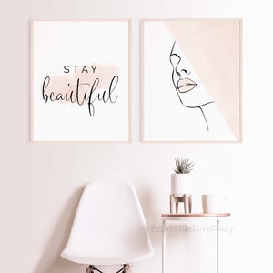 Beauty room decor,Makeup wall art,Makeup prints,Woman bedroom decor,Blush bedroom art prints,Salon decor,Fashion wall art,Printable makeup