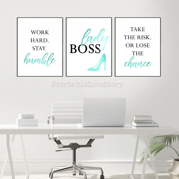 Teal office decor,Teal wall art.Boss lady print,Lady boss sign,Turquoise decor,Prints for office,Home office wall art,Office wall prints