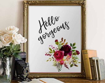 Items similar to Quote Print, Hello Handsome Printable wall art decor ...