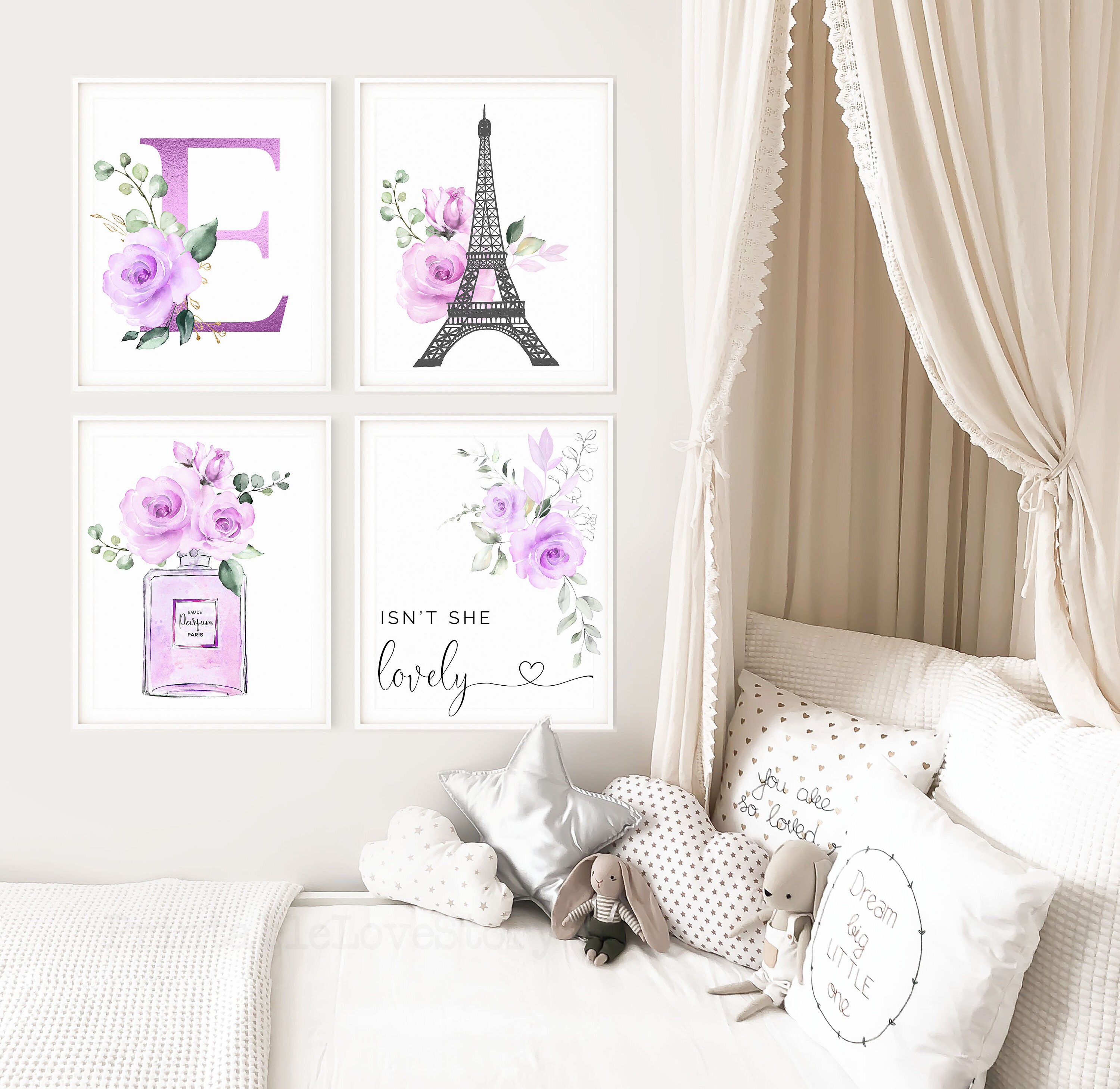 Purple Nursery Wall Artnursery Name Printparis Nursery Etsy
