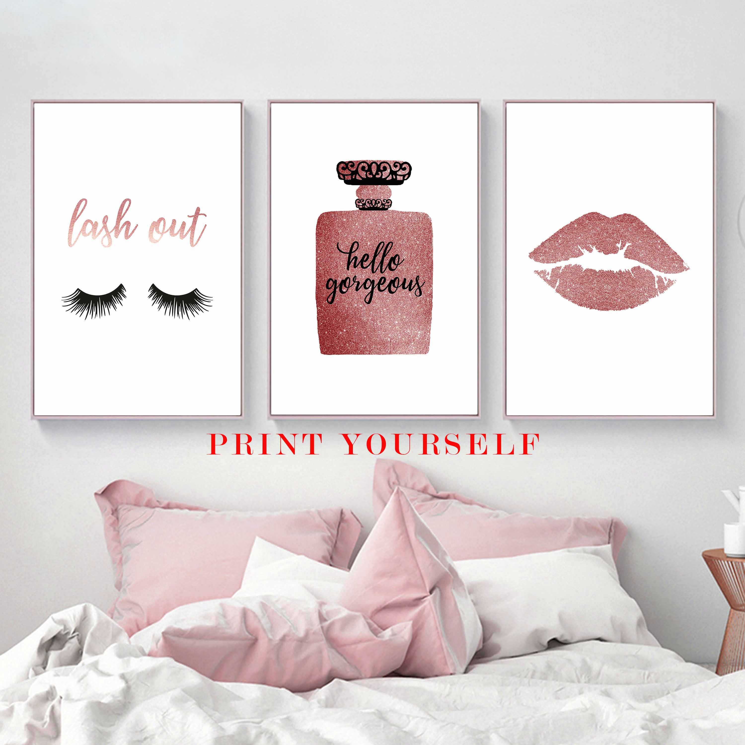 Rose Gold Decormakeup Wall Artlashes Printpink Bedroom Wall Etsy