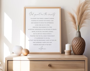 Serenity prayer wall art full version,Minimalist Christian print,Printable quote,Religious gift,Christian wall hanging,Christian prayer