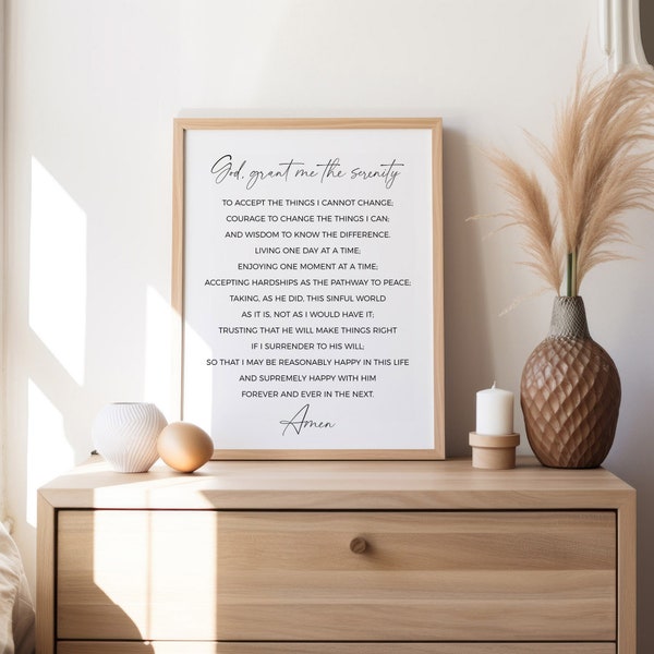 Serenity prayer wall art full version,Minimalist Christian print,Printable quote,Religious gift,Christian wall hanging,Christian prayer