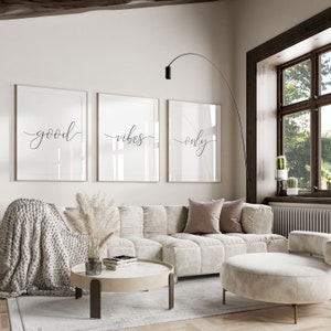 Good Vibes Only Wall Art, juego de 3 impresiones, Good Vibes Only Quote, Inspirational Quotes Print, Motivational Quotes, Good Vibes Poster, Scandinavian