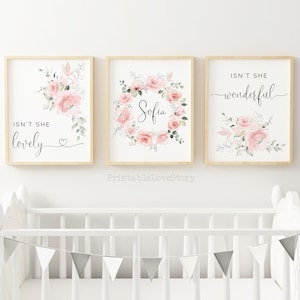 Floral Kinderzimmer Wand Kunst: Personalisierte Namen Zeichen, Blush Dekor (Digitaler Download)