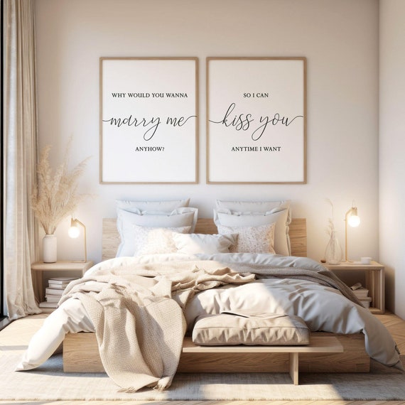 Romantic Bedroom Quote Print Set, Couples Above Bed Art (Digital Download)