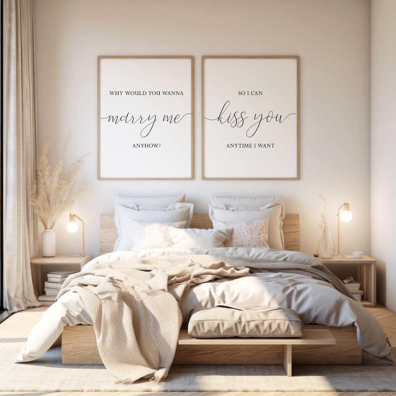 Láminas con frases románticas para dormitorio, arte para parejas sobre la cama (descarga digital) imagen 1